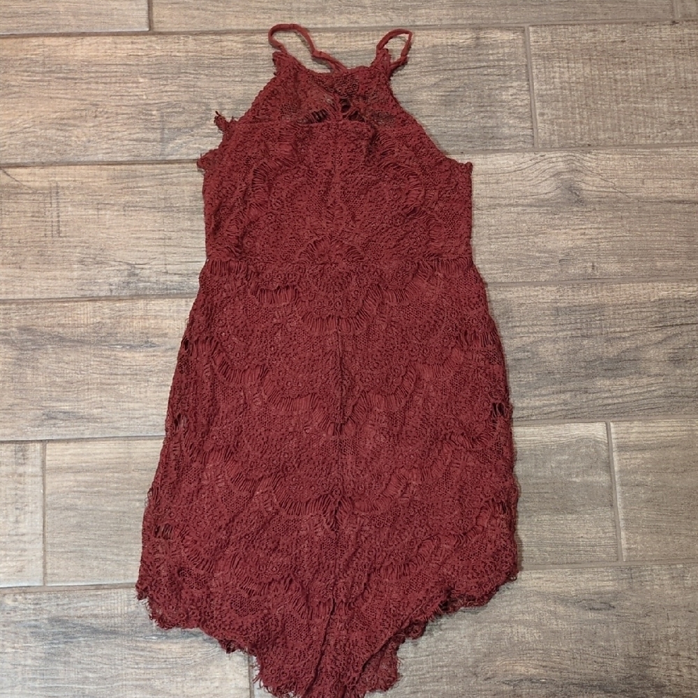 Free People Wine Red Lace Mini Dress - Picture 2 of 4